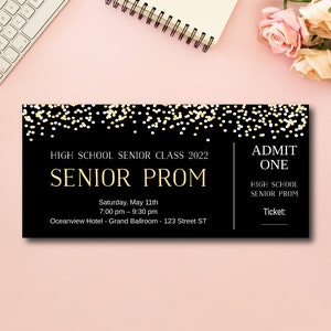 Senior Abschlussball Tickets Vorlage | Junior Abschlussball Karten | Veranstaltungstickets | Selber bearbeiten | Einfach zu verwendende Vorlage