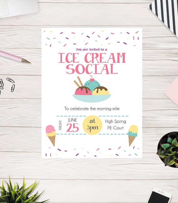 Ice Cream Social Event Flyer, Back to School Ice Cream Social, Printable template, Church event, PTO Flyer, PTA Flyer, Easy to use template Il_570xn