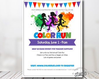 Color Run Fundraiser Flyer Template, Color Walk, 5k Run/Walk, 2k Walk, Jog a Thon, PTA PTO, School, Church Event Flyer, easy to use template