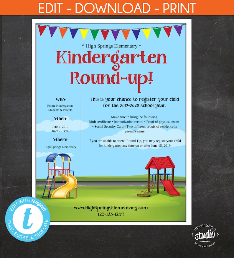 Kindergarten Round-Up Event Flyer Printable template PTO | Etsy