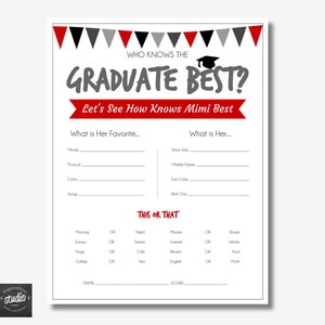 Who Knows the Graduate Best Game Graduation Party Printable Template