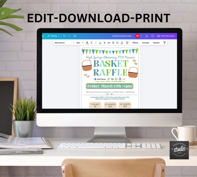 Gift Basket Raffle Flyer Printable | School Fundraiser Ticket Sales ...