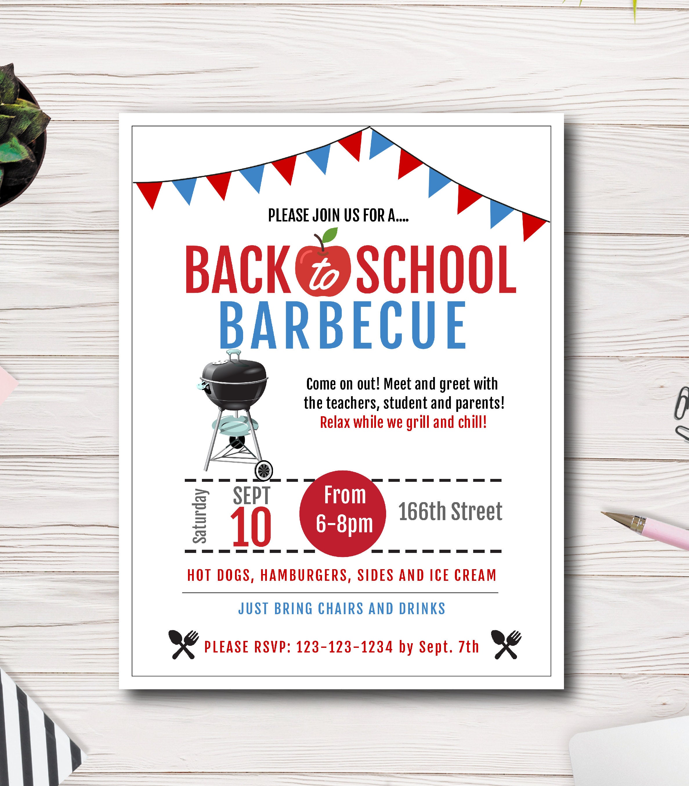 back to school barbecue flyer template school bbq party etsy