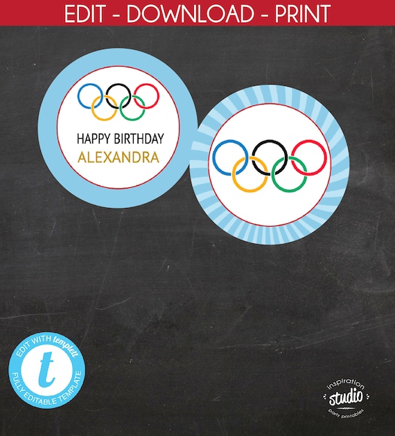 Olympic Rings Cupcake Toppers, Cupcake Circles, 2" Circles, Custom printable, edit yourself, templett, Template Il_570xn