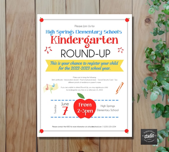 Kindergarten Round-Up Event Flyer Template, Printable template, School ...