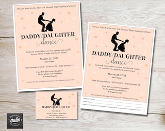 Father - Daughter Dance Flyer and Tickets Template | Daddy Daughter Dance | School, PTA PTO Community Dance | Peach | Easy to use Template