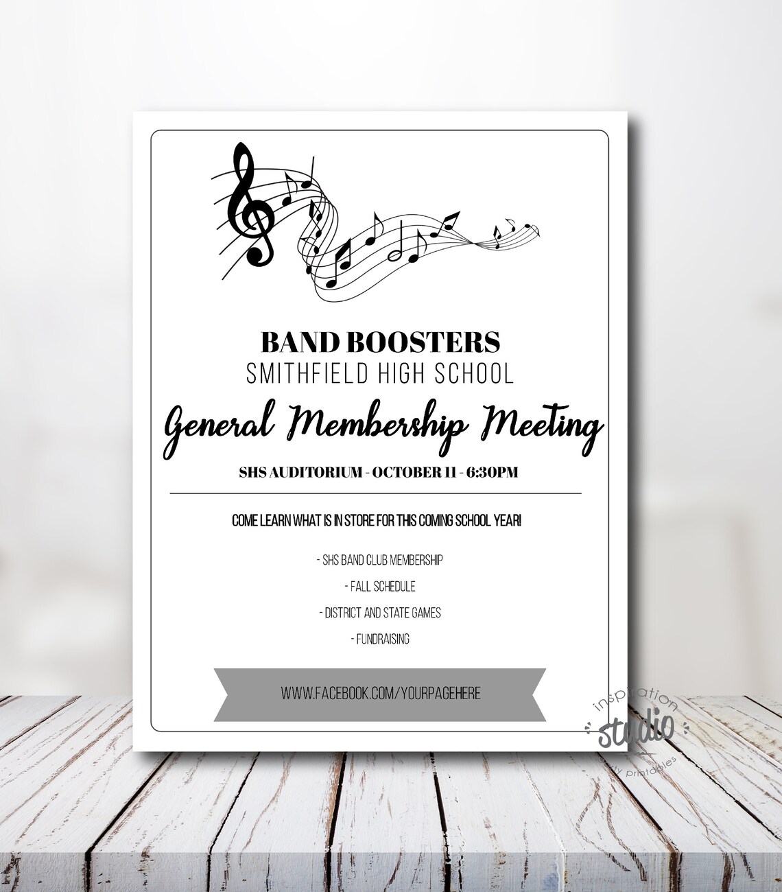 Band Boosters Meeting Announcement Flyer Template Band Etsy