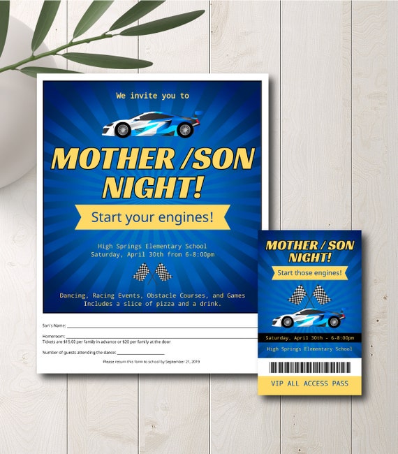 Mother Son Night, Cars Theme, Racing, Event Template Printable flyer ...