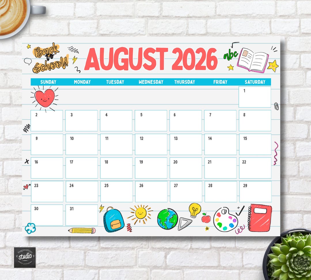 Printable August 2026 Calendar | School Doodle Theme Editable Canva ...