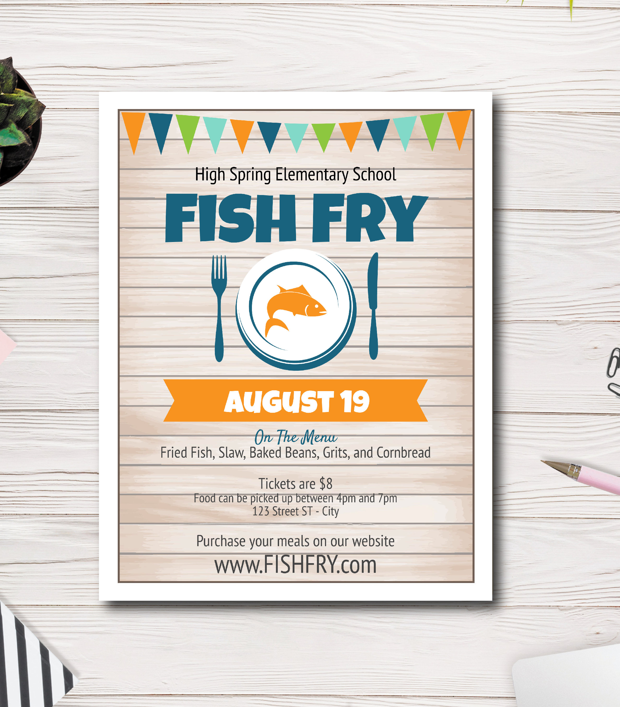 Fish Fry Fundraiser Flyer Template | Benefit Flyer | Fish Dinner, Lenten Fish Dinner | PTA, PTO, School, Church | Easy to use template