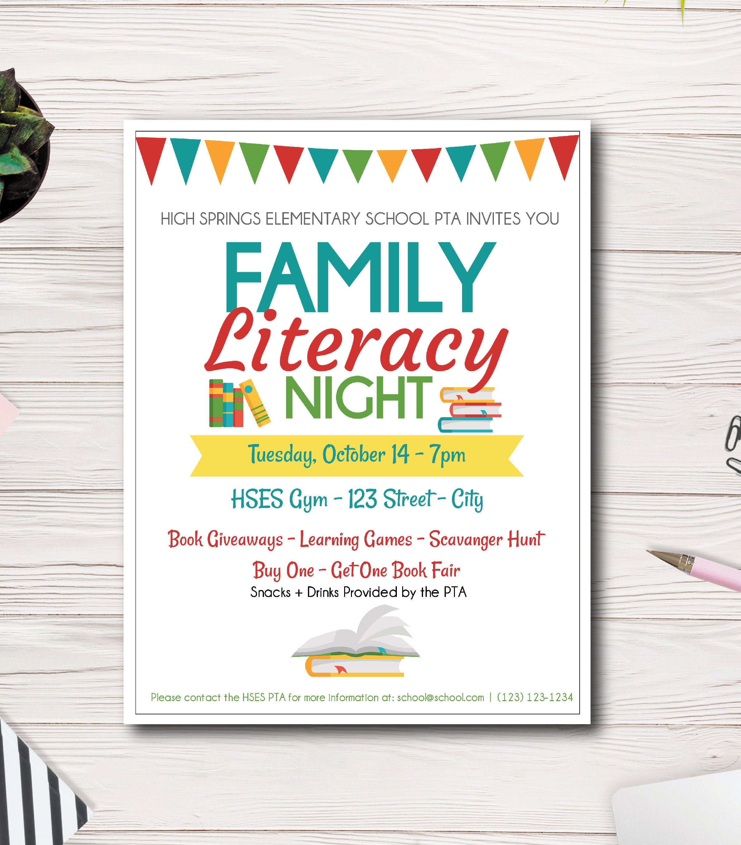 Family Literacy Night Event Flyer Template, School Book Night Flyer  Template, School Event Flyer, Easy to use template, edit yourself With Family Night Flyer Template