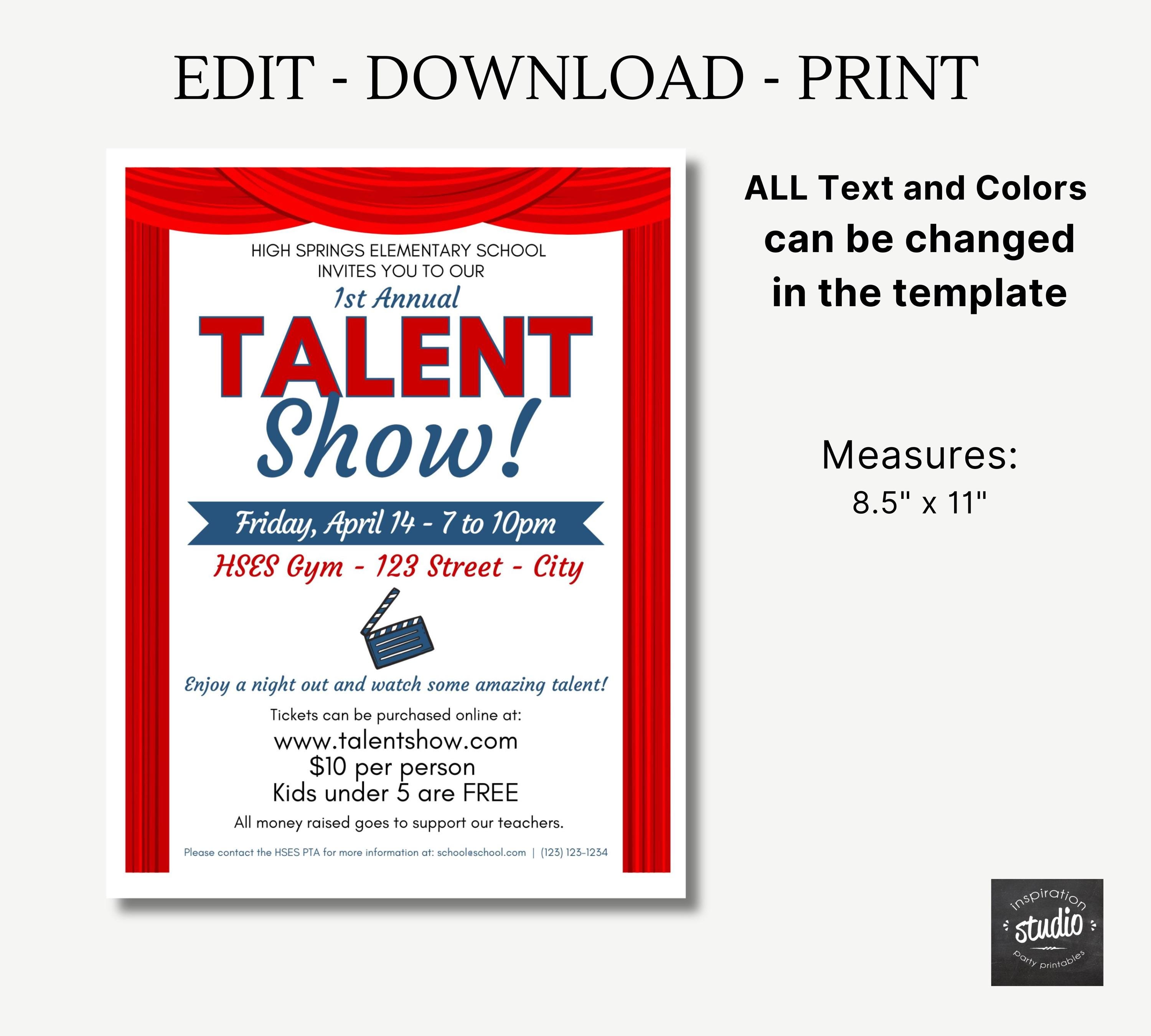 DIY Talent Show Event Canva Template | Customizable School and Church ...
