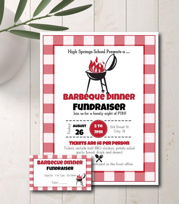 Barbecue Dinner Fundraiser Flyer and Tickets, BBQ Night, PTA, PTO, School, Church, Easy to use template Il_570xn