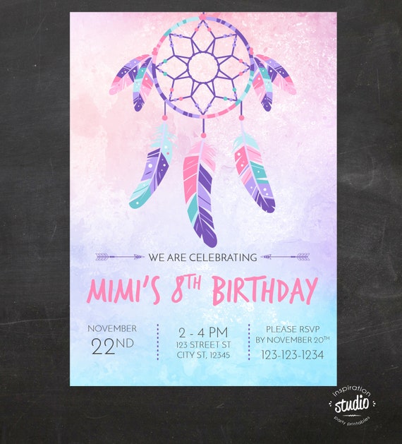 Dream Catcher Birthday Invitation - Bohemian Printable Invite - Boho ...
