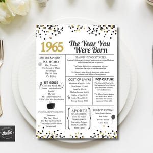 1965 soixantième carte d'anniversaire | L'année de votre naissance | Décorations pour 60e anniversaire | En 1965 | 5 x 7 pouces (téléchargement instantané)