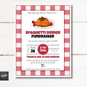 Spaghetti Dinner Fundraiser Flyer Vorlage | Italienische Nacht | PTA, PTO, Schule, Kirche, Gemeinde-Spendenaktion | Einfach zu verwendende Canva Vorlage
