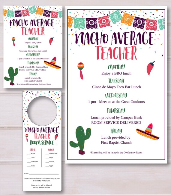 Nacho Average Teachers, Teacher Appreciation Week, Poster, Invite, Door Hangers, PTA, PTO, Easy to use Template Il_570xn