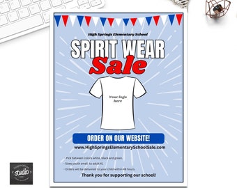 School T-shirt Sale Flyer Template | Spirit Wear | Schools, churches, PTA, PTO | Nonprofit Editable Flyer | Easy to use Canva Template