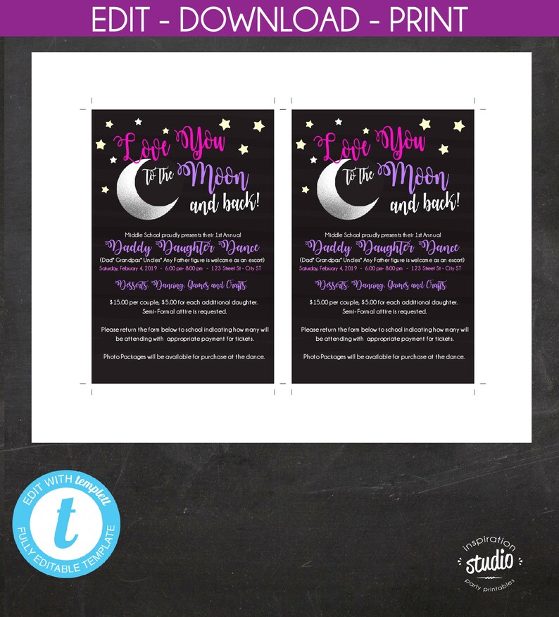Daddy Daughter Dance Edit yourself Love you to the Moon and back dance FLYER ONLY Father and Daughter Dance