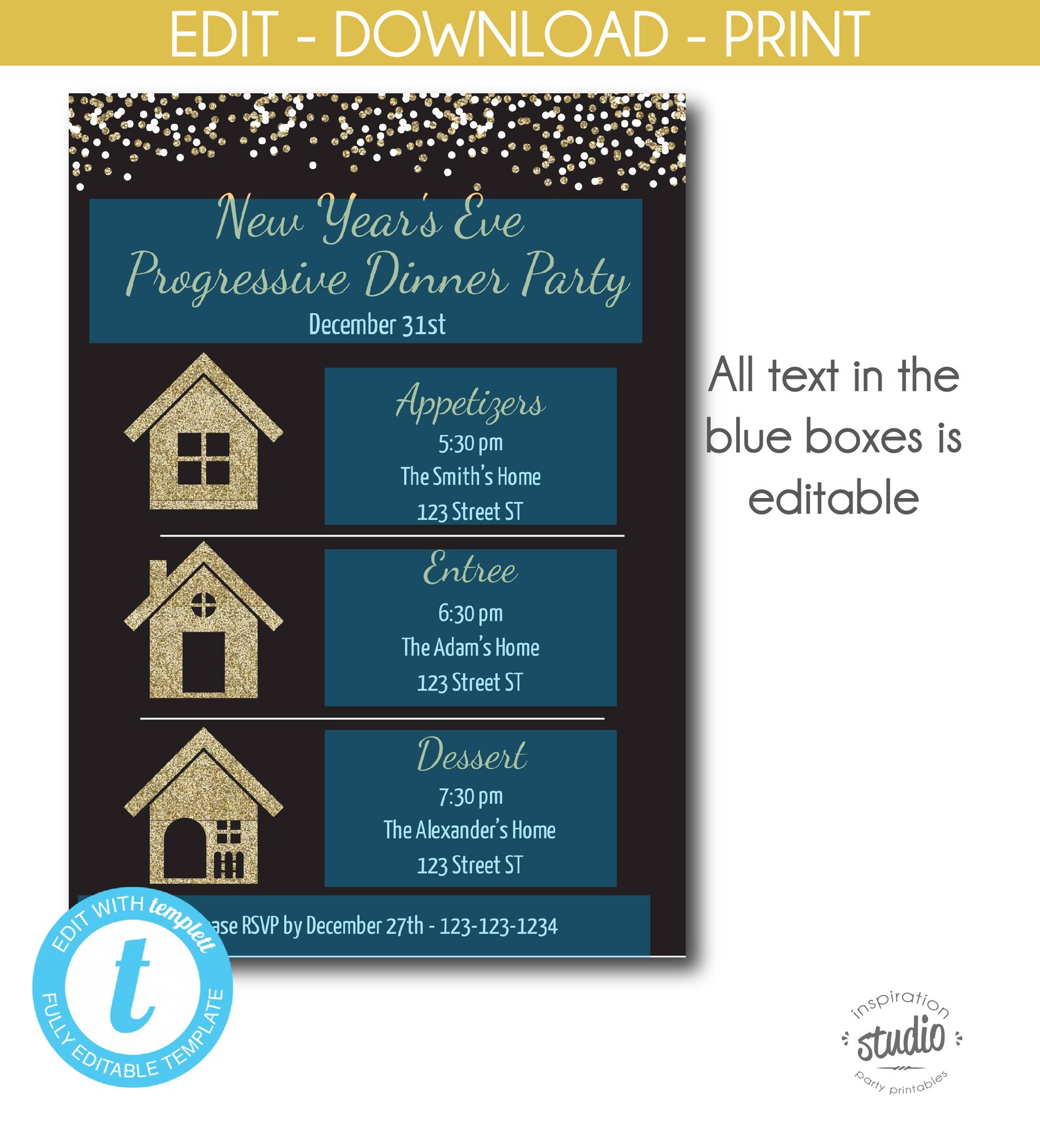 New Year's Eve Progressive Dinner Party Invite NYE - Etsy