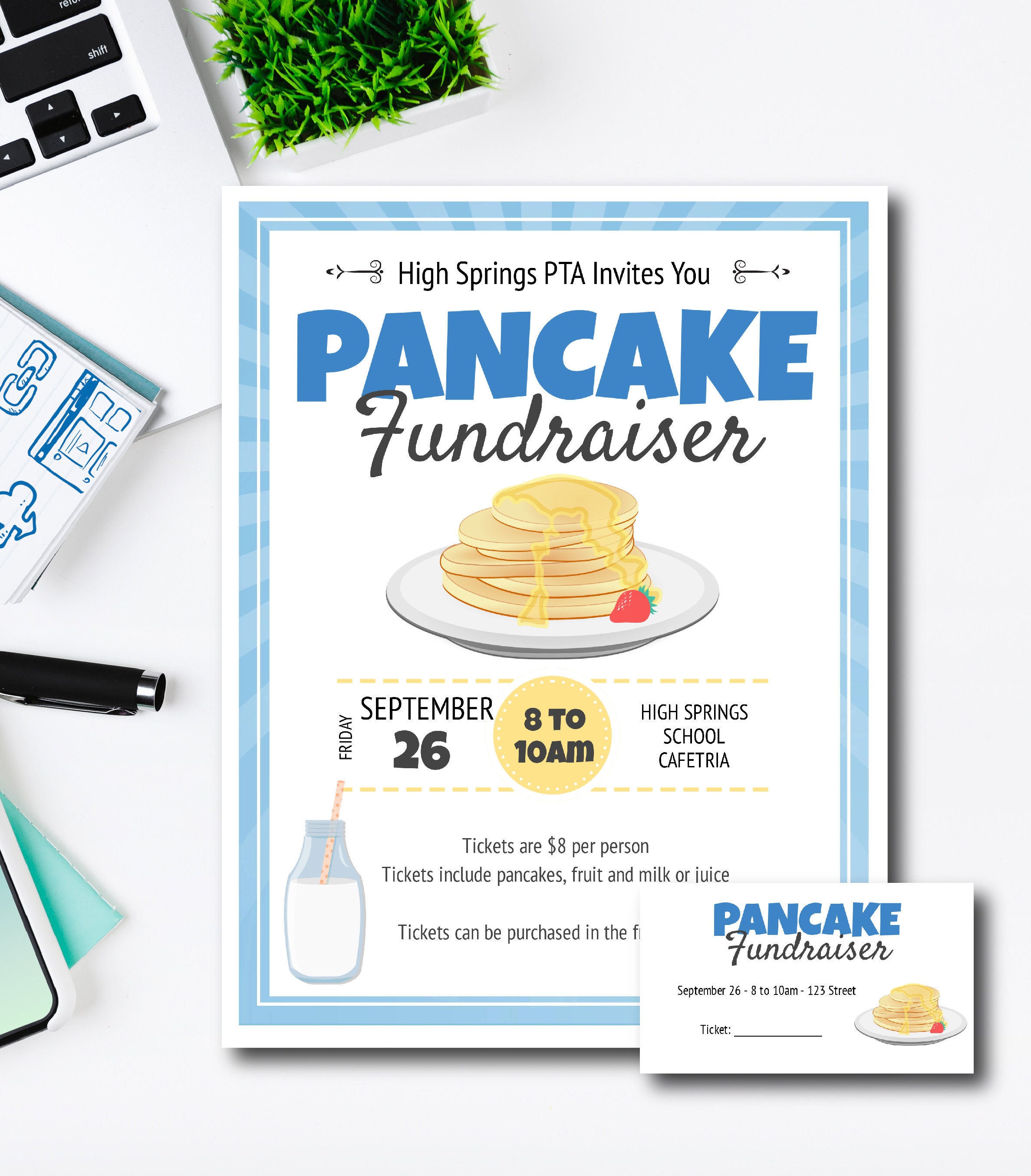 Pancake Breakfast Fundraiser Flyer and Ticket Template Etsy España