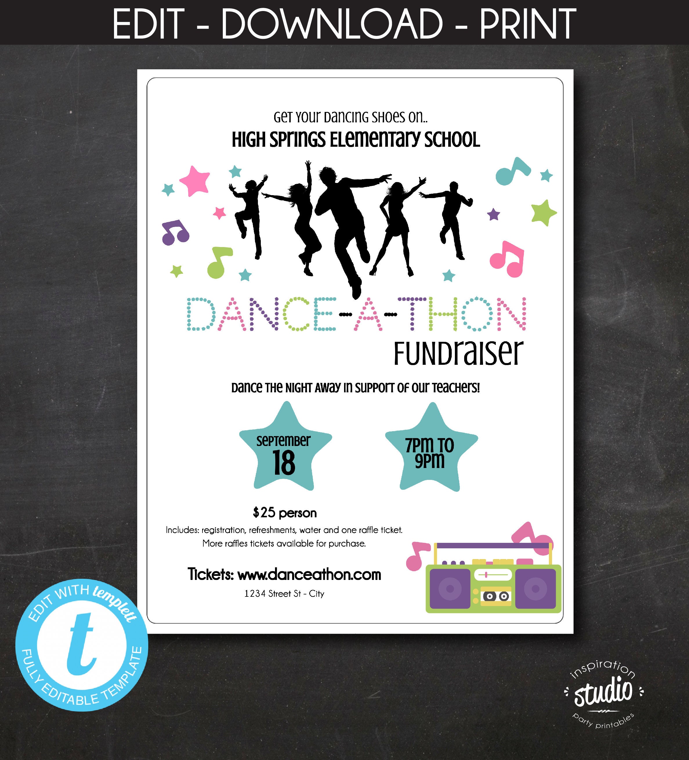 Danceathon Event Flyer Template Dance Fundraiser School Etsy Canada