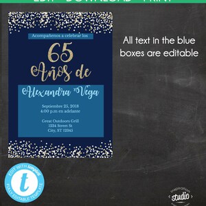 65 Años De | Spanish | 65th Birthday Invitation Template | Invitación ...
