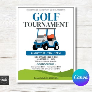 Customizable Golf Tournament Flyer Template for School, Church, PTA & PTO Events - Editable on Canva