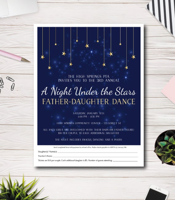 A Night Under the Stars, Father - Daughter Dance Template, Daddy Daughter Dance, Easy to use Template, Flyer, Ticket and poster Il_570xn