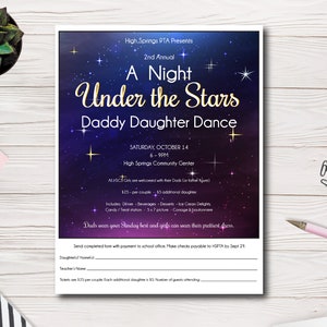 Daddy Daughter Dance Flyer Template | A Night Under the Stars School Event | Father Daughter Dance | Printable PTO PTA Template