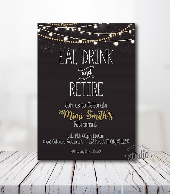 Eat, Drink and Retire invite Template, Chalkboard Style, Retirement Invitation, Printable Invitation, Easy to use Template Il_570xn