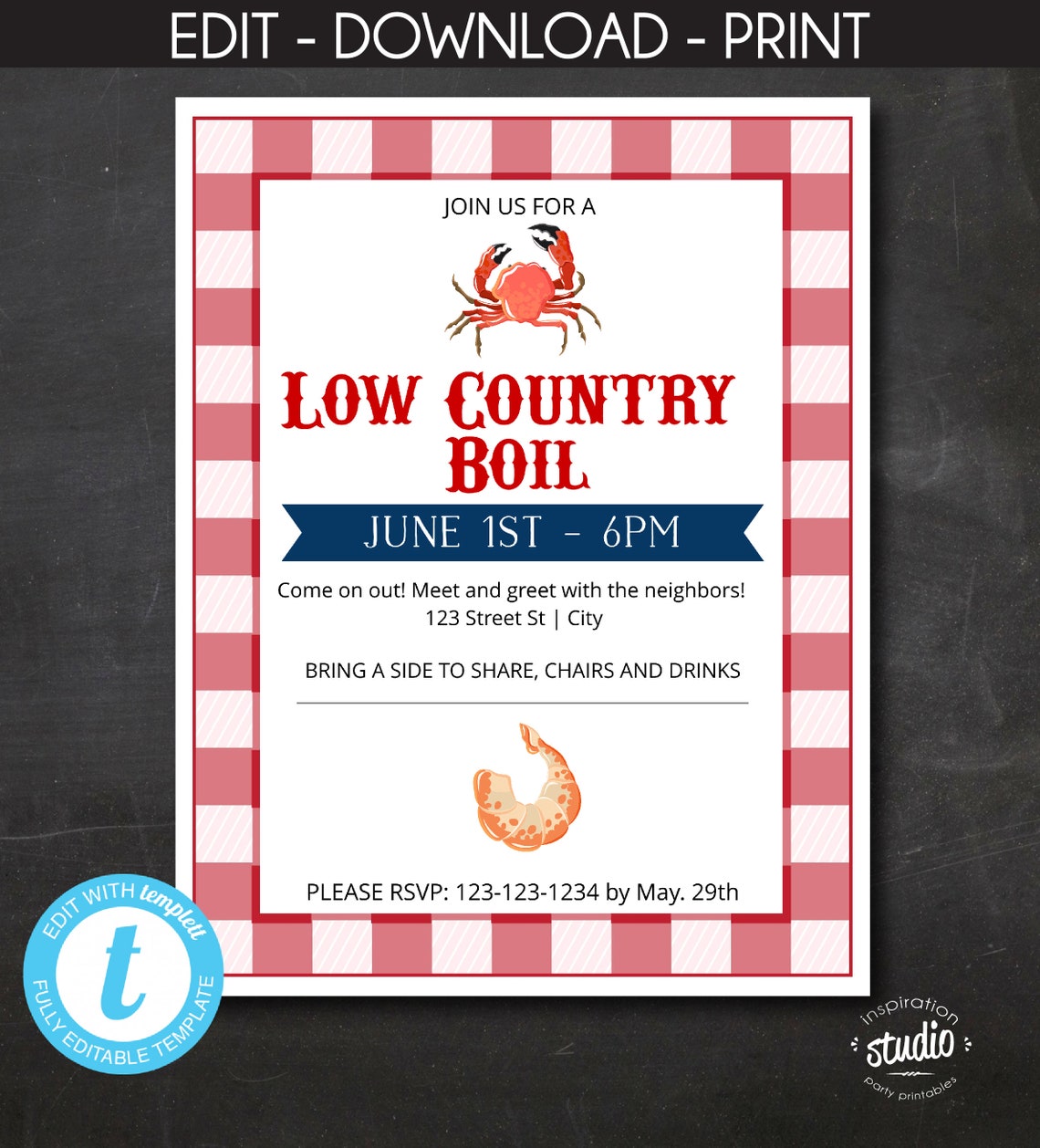 Low Country Boil Invitation Template Shrimp Boil Summer - Etsy