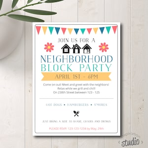 de Flyer de fête de quartier de quartier | Invitation à une fête printanière dans l'arrière-cour | Griller et refroidir | Modèle facile à utiliser | Modifiez-vous vous-même