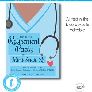 Nurse Retirement Party Invitation Template (Printable) image 2