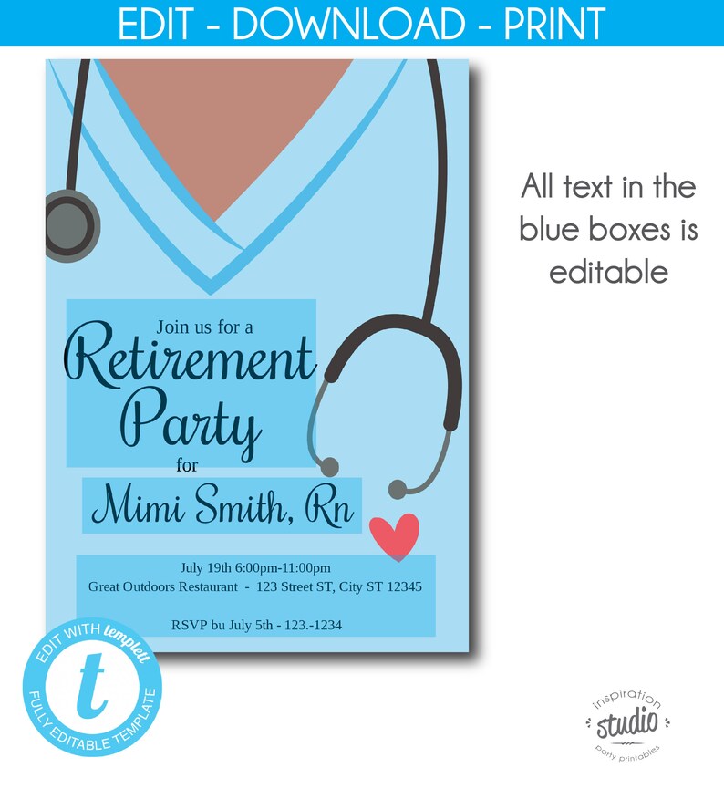Nurse Retirement Party Invitation Template (Printable) image 2