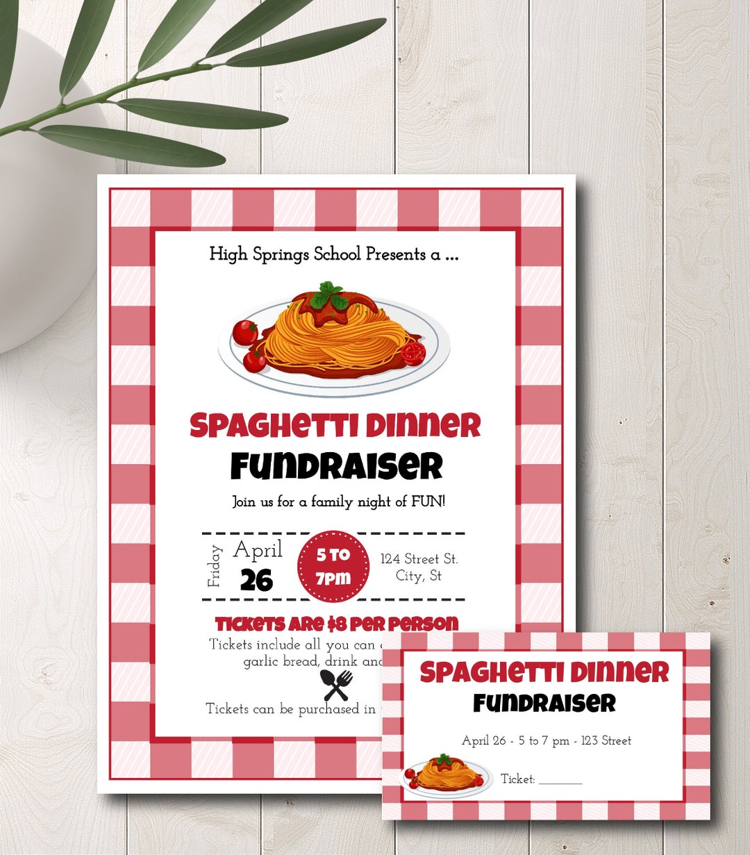 Spaghetti Dinner Fundraiser Flyer and Tickets Template Etsy
