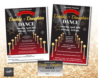 Hollywood Red Carpet Dance Flyer, Tickets and Poster Template | Daddy Daughter Dance | Father Daughter Dance | School Event| Edit Yourself