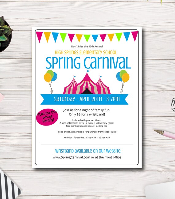 Spring Carnival Flyer Template, Spring Festival Flyer, Big Top, School, Church, PTA, PTO, Event Printable, Easy to use Template Il_570xn