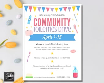 Toilettenartikel-Sticker Flyer Vorlage | Schul PTA PTO Event (Digitaler Download)
