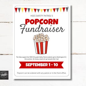 Popcorn Fundraiser Flyer Template, School Fundraiser Flyer Sport Fundraiser, PTA, PTO, School, Church, Easy to use Canva Template
