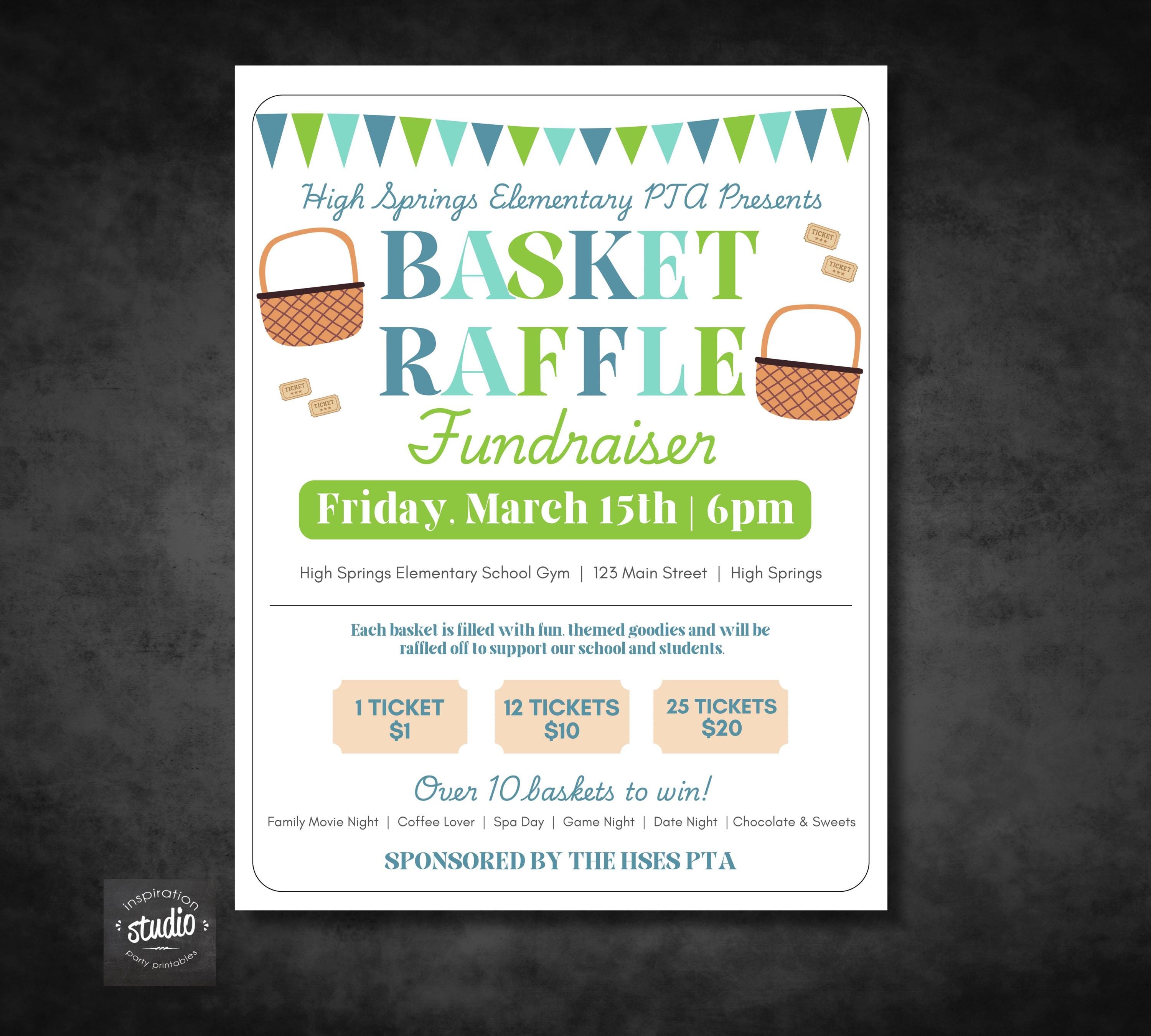 Gift Basket Raffle Flyer Printable | School Fundraiser Ticket Sales ...