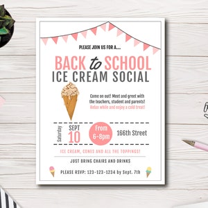 Back to School Ice Cream Social Event Flyer | Printable template | Church or Sport Team event | PTO PTA Flyer | Easy to use template