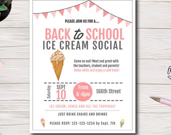 Back to School Ice Cream Social Flyer Template | Editable PTA PTO Invite