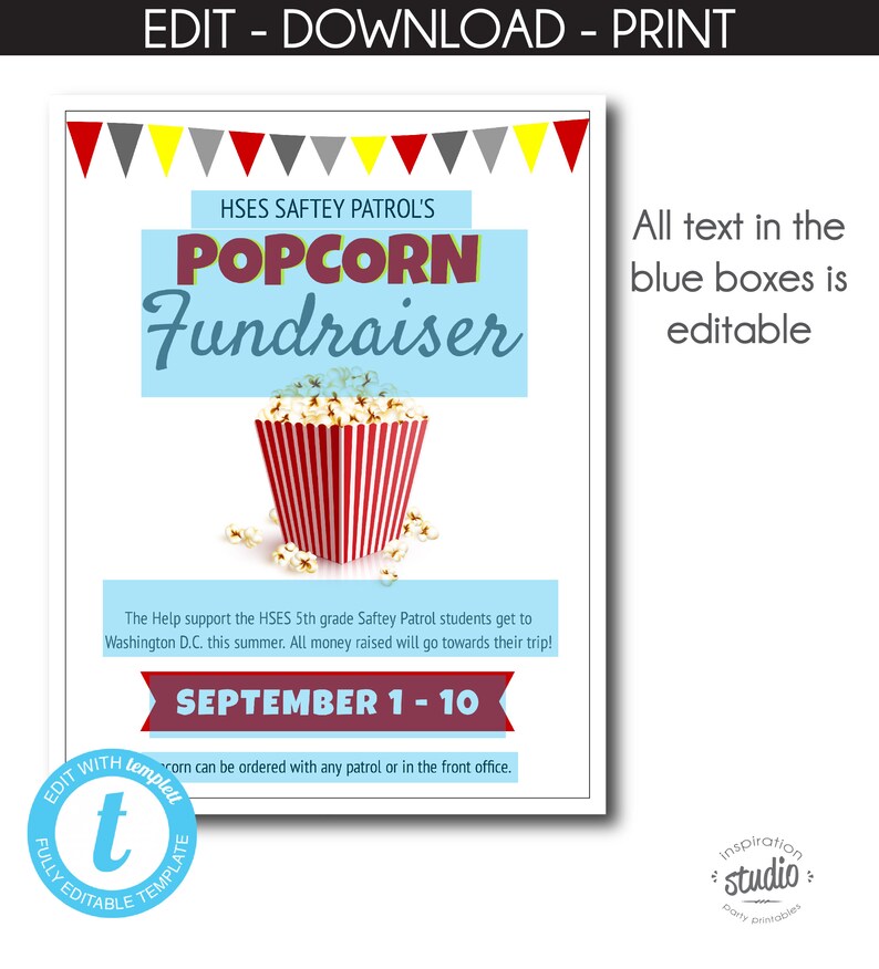 Popcorn Fundraiser Flyer Template School Fundraiser Flyer Etsy Israel