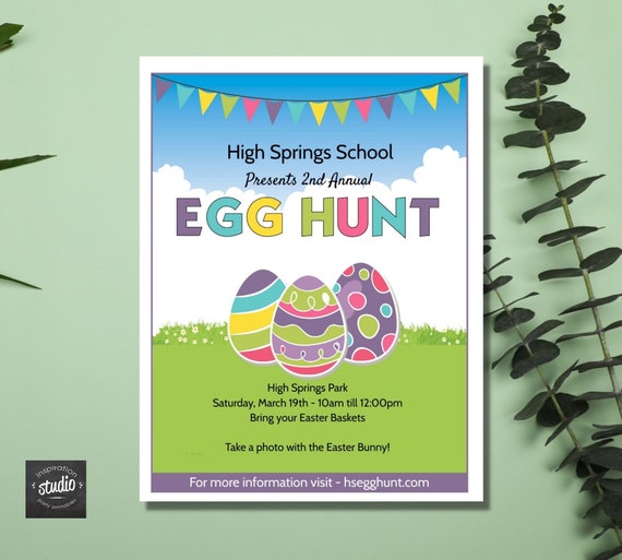 Easter Egg Hunt Flyer Template, School or Church or any organization , Event Custom Printable, Edit Yourself, Color and Black and White Il_570xn