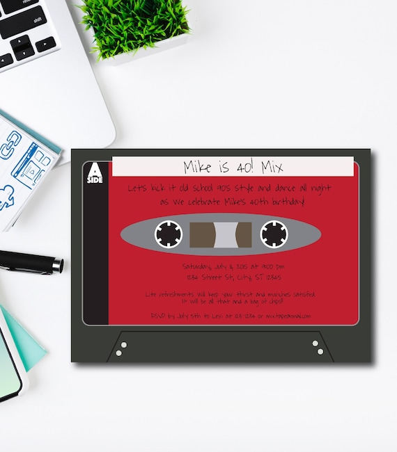 Mix Tape Birthday Invite, 80's Party Theme, Cassette Tape Invite, 90's party theme, Easy to Template, Edit yourself, Old School Invite Il_570xn