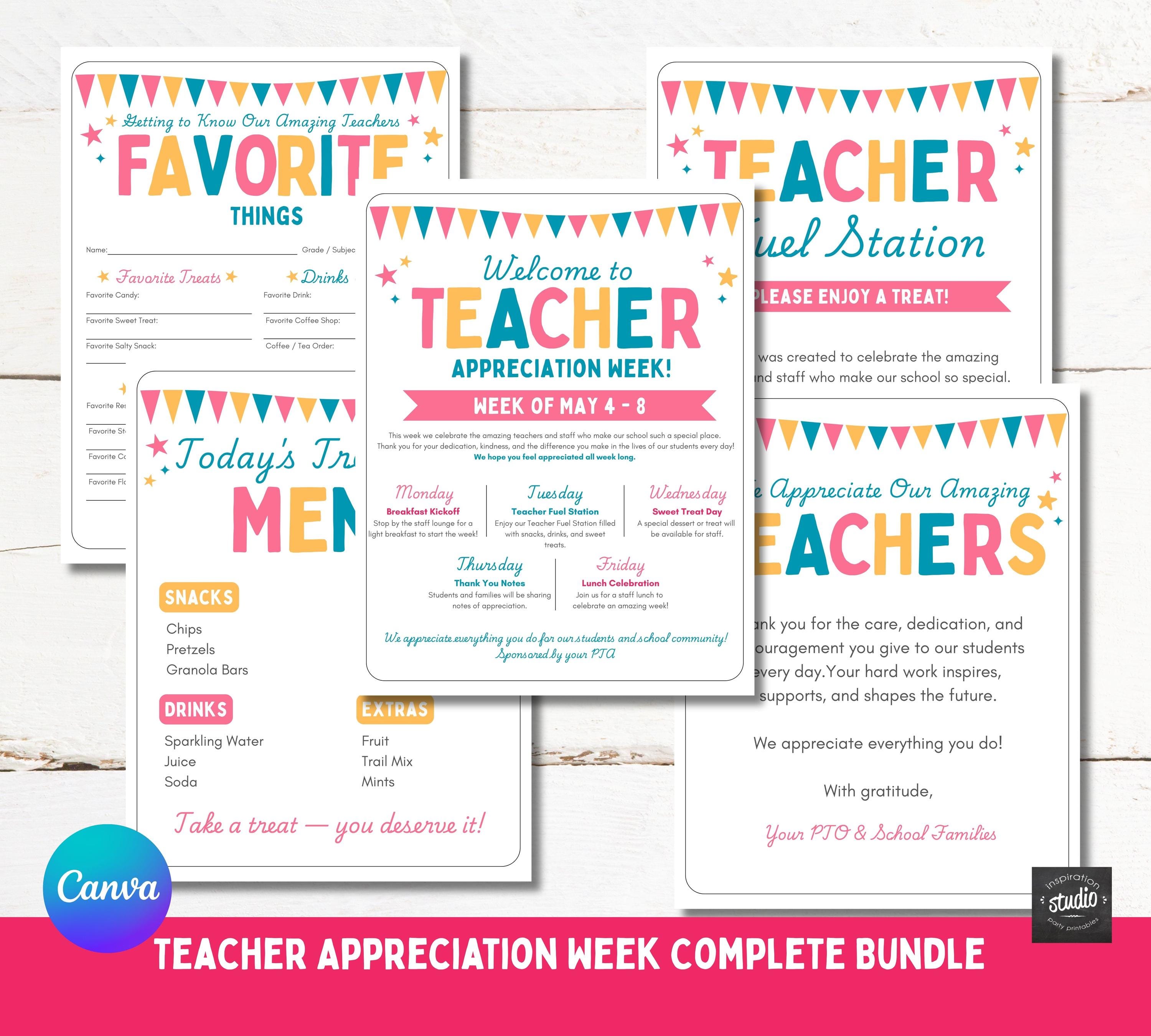 Teacher Appreciation Week Printable Bundle | Snack Cart, Favorite ...