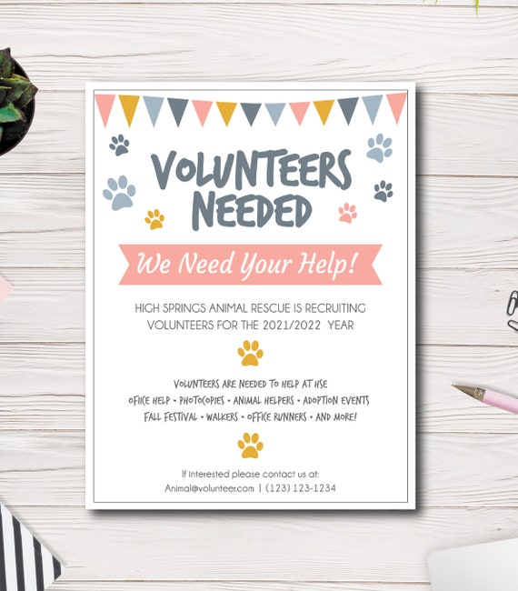 Volunteers Needed Flyer Template, Pet Rescue Volunteers, Cat Rescue