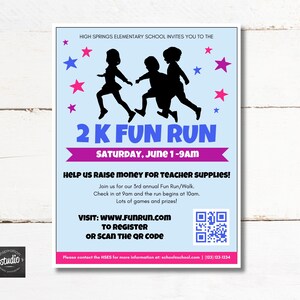 Personalized Fun Run Flyer Canva Template | School 5K 2K Walk | PTO PTA Fundraiser Event Flyer | Jogathon Fun Run Printable