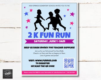 Personalized Fun Run Flyer Canva Template | School 5K 2K Walk | PTO PTA Fundraiser Event Flyer | Jogathon Fun Run Printable